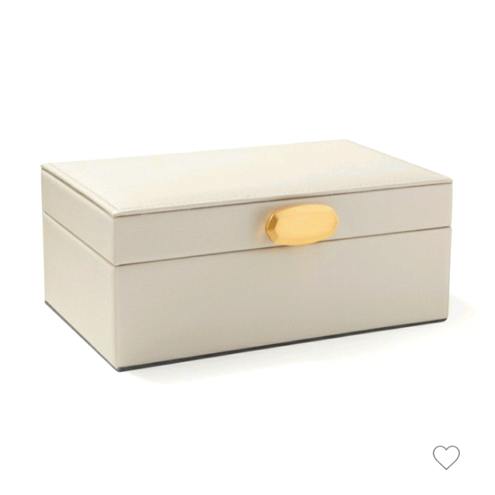 New!Kendra Scott Gray Jewelry Box with Golden Tone Logo Faux Leather